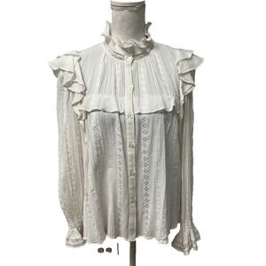 Isabel Marant Etoile Haut Top Jatedy Blouse Womens 40 US 8 10 White Ruffle